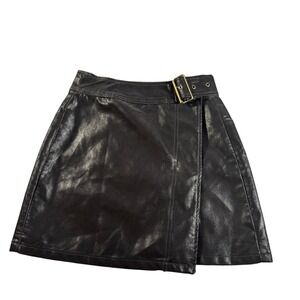 Chelsea & Violet Black Faux Leather Wrap Buckle Mini Skirt Women Size S